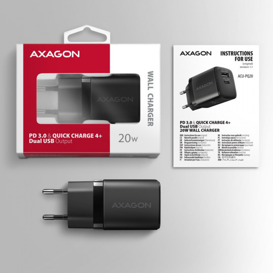 AXAGON ACU-PQ20 PD&QC wall charger 20W black