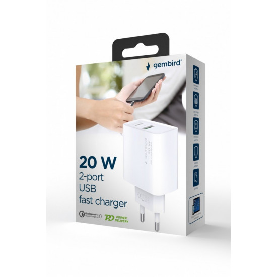 Power Delivery Charger USB-A USB-C 20W White