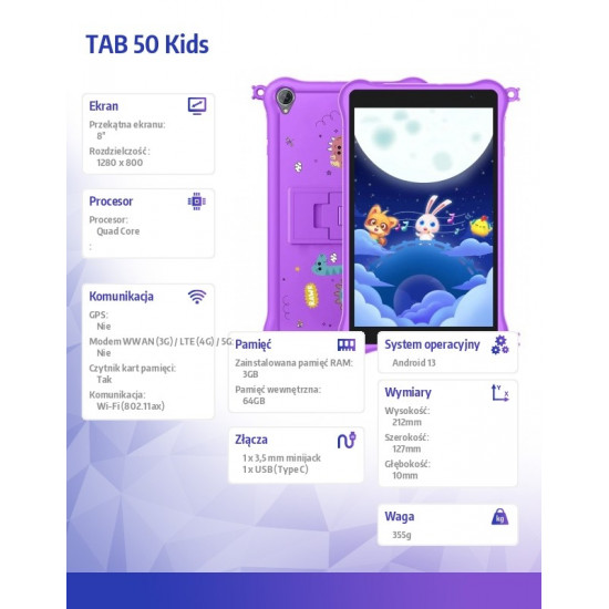 Tablet TAB 50 Kids WiFi 3/64 purple