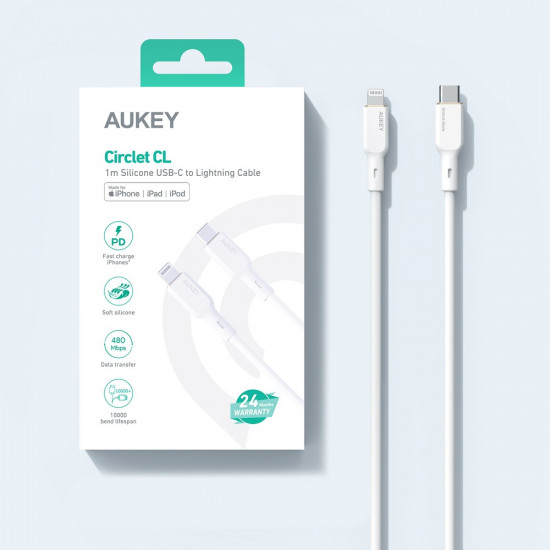 AUKEY CB-SCL2 White sil con Lightning-USB C Cab