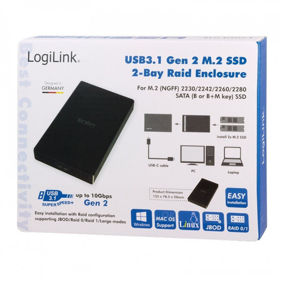 Exteranal SSD M.2 SATA USB3.1, gen2, 2-bay rai