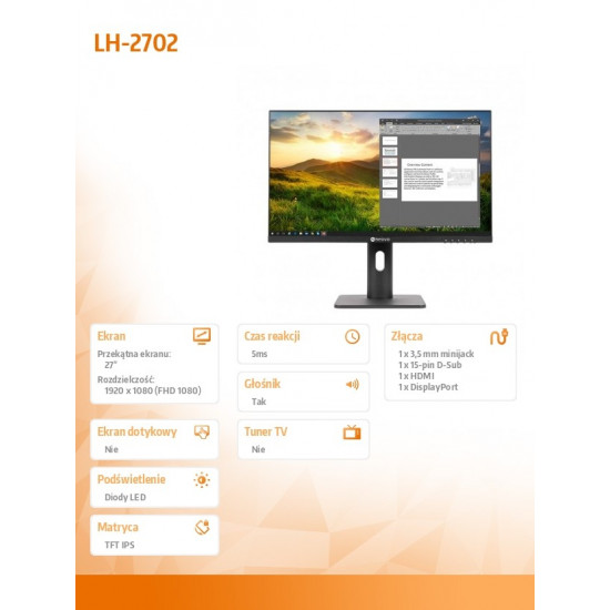 Monitor 27 inches LH-2702 IPS HDMI D-SUB DP