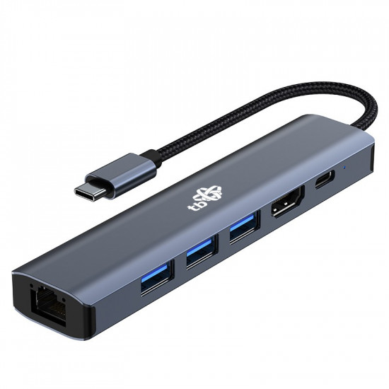 Adapter HUB USB C 6in1 - HDMI, USBx3, PD, RJ-45