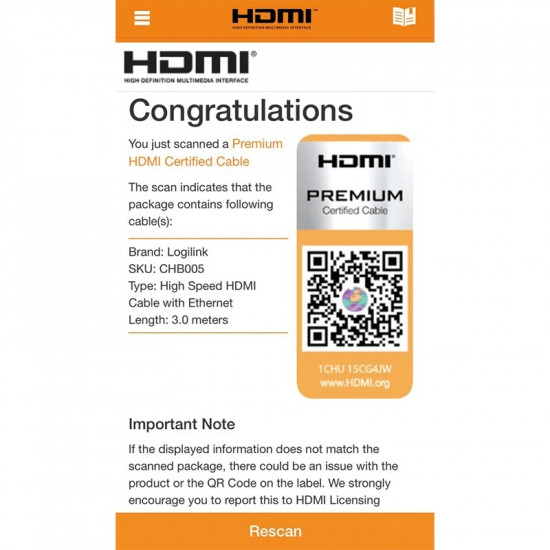 Premium HDMI cable for Ultra HD, 3m