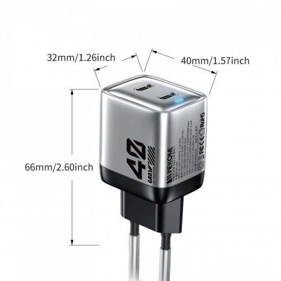 Mains charger 2xUSB-C Super Fast Charger GaN