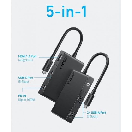 332 USB-C 5-in-1 4K HDMI Single Display Hub Black
