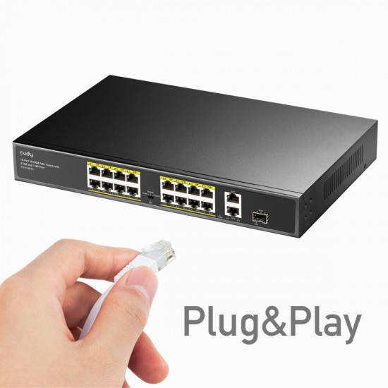 Switch FS1018PS1 16xFE PoE+ 200W 1xSFP