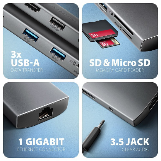 HMC-8HLSA USB hub 8in1 5Gbps HDMI audio LAN PD