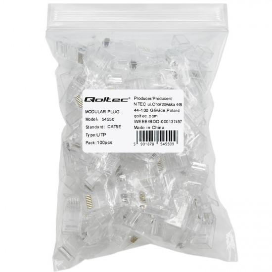 RJ45 modular connector CAT5e, UTP, 100pcs