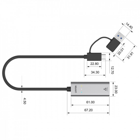 Adapter USB-A/C 3.1 GEN1 RJ45 2,5 Gbps U1313C