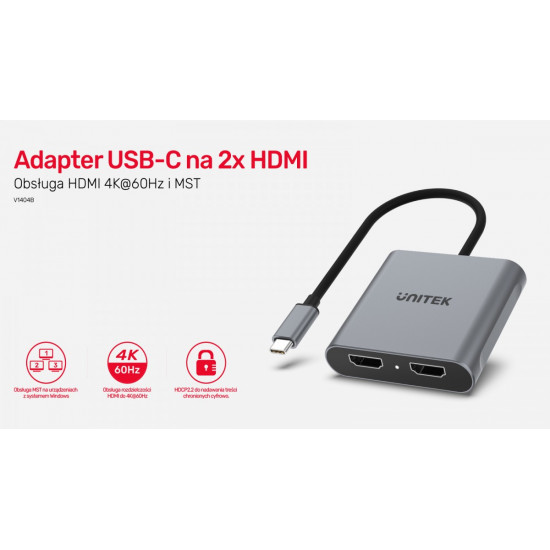 Adapter USB-c - 2x HDMI 2.0; 4K MST; M/F