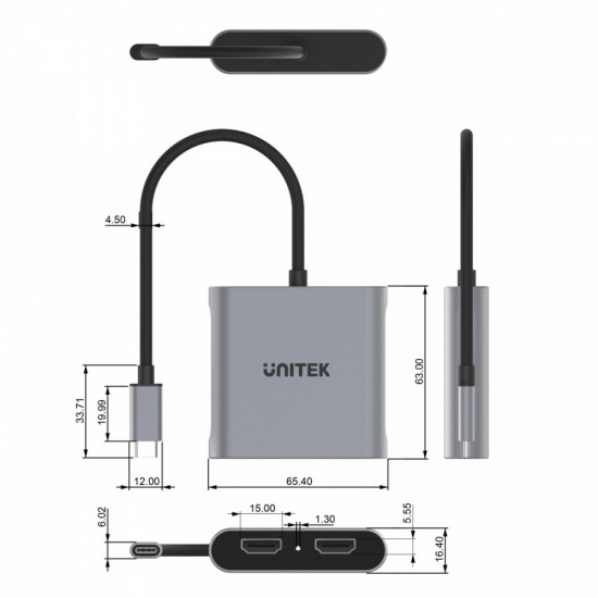 Adapter USB-c - 2x HDMI 2.0; 4K MST; M/F