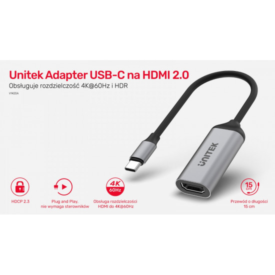 Adaoter USB-C - HDMI 2.0 4K 60Hz M/f V1420A