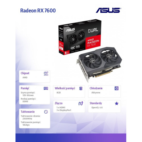 Graphic card Radeon RX 7600 V2 Dual OC 8GB GDDR6 128bit 3DP/HDMI