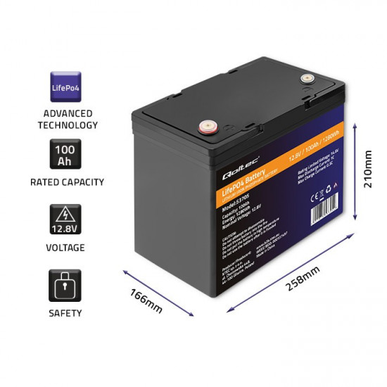 LiFePO4 battery 12.8V, 100Ah, 1280Wh,BM