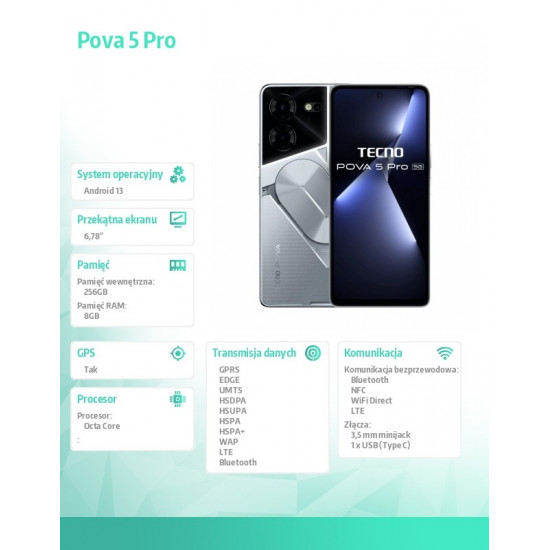 TECNO POVA 5PRO5G 8/256 GB SILVER FANTASY LH8n