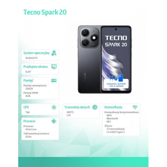 TECNO SPARK 20 KJ5n 256+8 Gravity Black