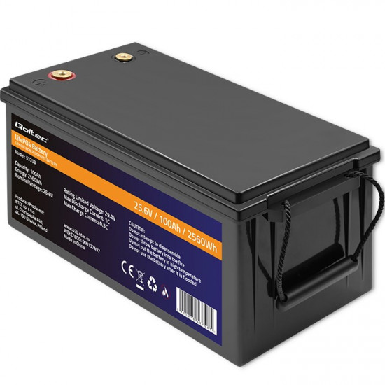 LiFePO4 battery 25.6V, 100Ah, 2560Wh,BM