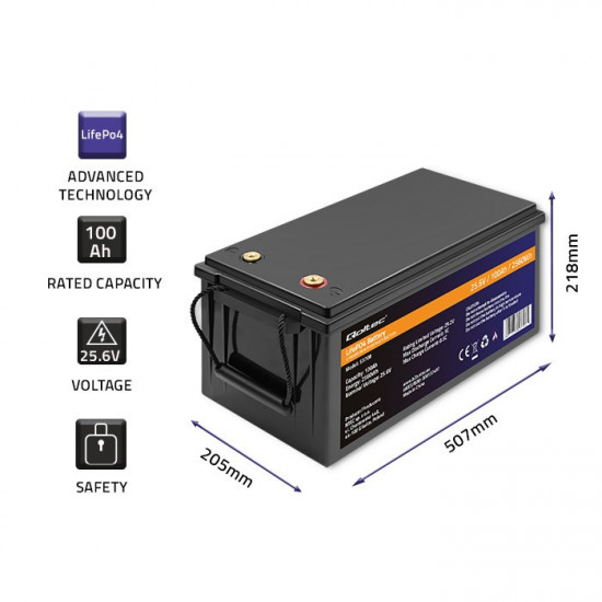 LiFePO4 battery 25.6V, 100Ah, 2560Wh,BM