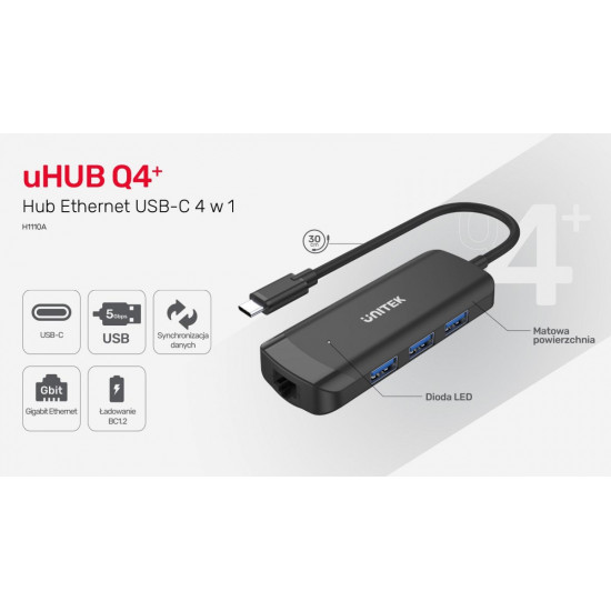 HUB USB-C Active 3x USB-A 5Gbps RJ-45 1Gbps