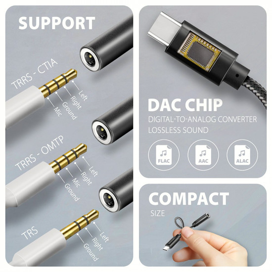 ADA-HC External USB-C Sound Card 32bit DAC 3.5mm (F) connector, 384kHz