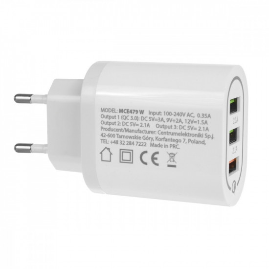 Universal 3xUSB quick charger Maclean MCE479W