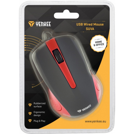 USB wired mouse, 3 buttons, rubberized surface