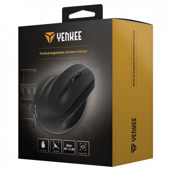 Ergonomic left-handed wireless mouse, Dual WL+BT battery