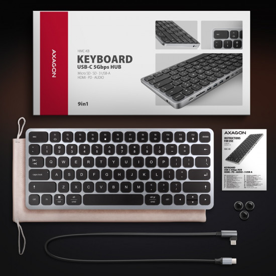 HMC-KB-US USB hub 8in1 5Gbps keyboard HDMI PD