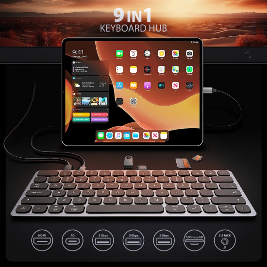 HMC-KB-US USB hub 8in1 5Gbps keyboard HDMI PD