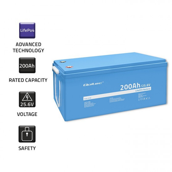 LiFePO4 battery 25.6V, 200Ah, BMS