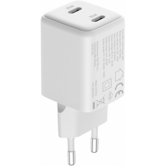 USB C mains charger 2x18W 3A Power delivery 3.0 QC3.0 White