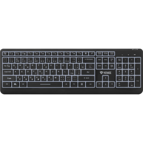 Wireless keyboard with LED backlight, rechargeable battery