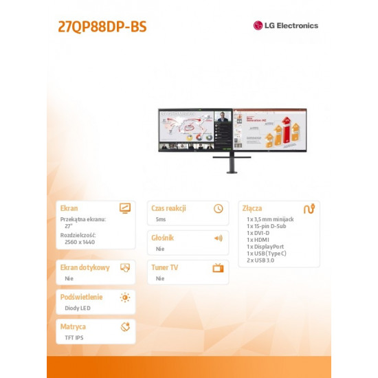 Monitor 27QP88DP-BS 27 cali QHD Ergo Dual