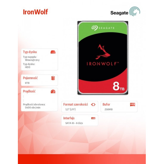 Drive IronWolf 8TB 3,5 256MB ST8000VN002