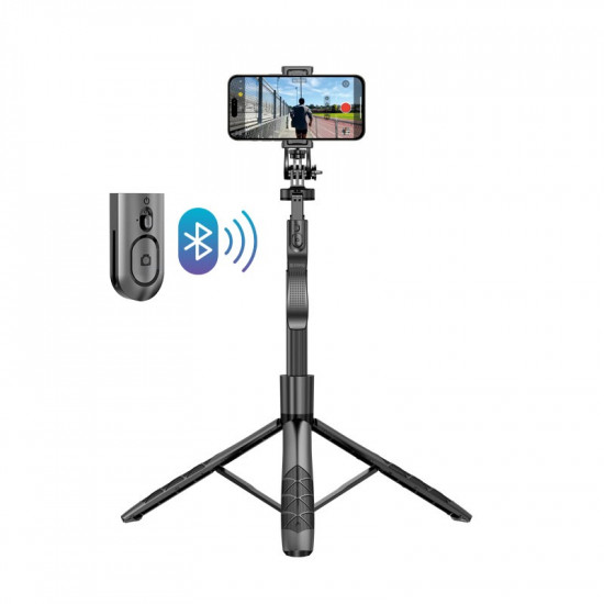 Aluminium selfie stick Bluetooth tripod black