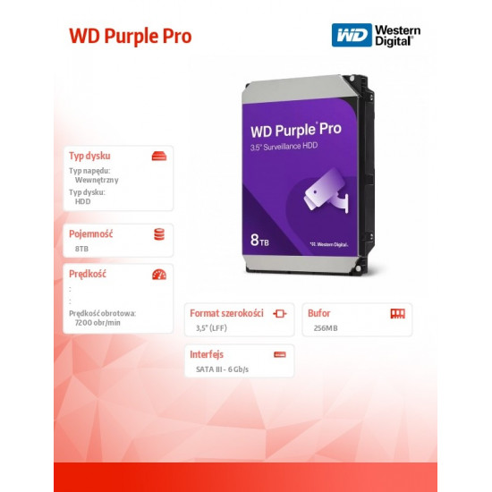 Hard drive WD Purple Pro 8TB 3,5 256MB SATAIII/72000rpm