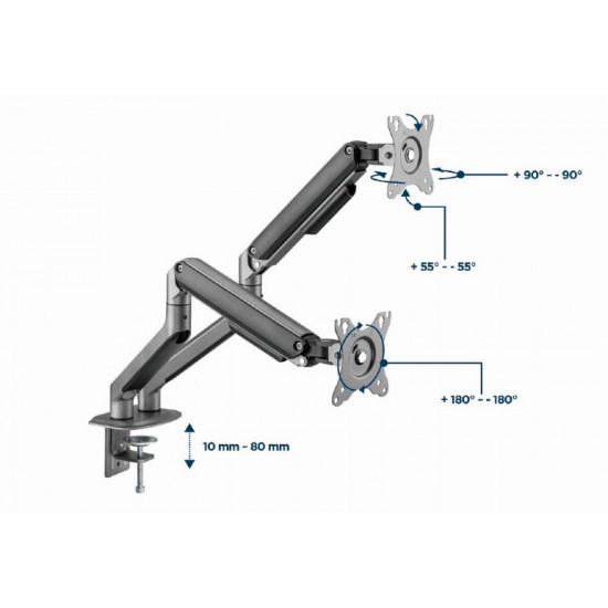 Desk mount 2 screens 17-32 inches 9kg grey