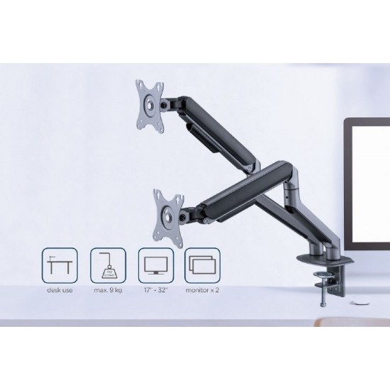 Desk mount 2 screens 17-32 inches 9kg grey