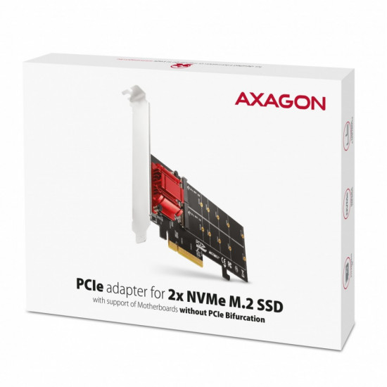 PCEM2-ND PCE-E 3.0 8x - dual M.2 NVMe M-key slot adapter w. dataswitch, SP & LP, up to 110mm SSD