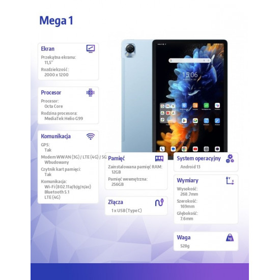 Tablet Blackview MEGA1 12/256GB Blue