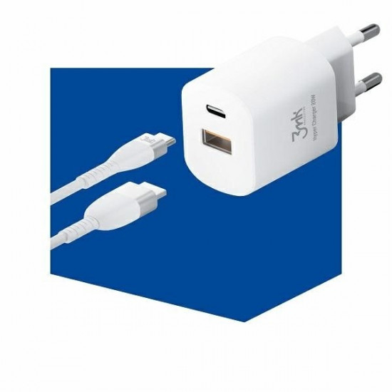 Charger 20W 1xUSB-C +USB-A PD QC White