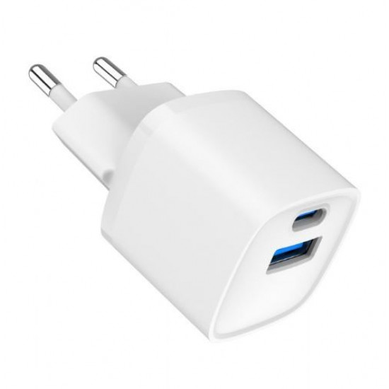 Mini- adowarka USB-A USB-C 20W PD QC3.0 bia a