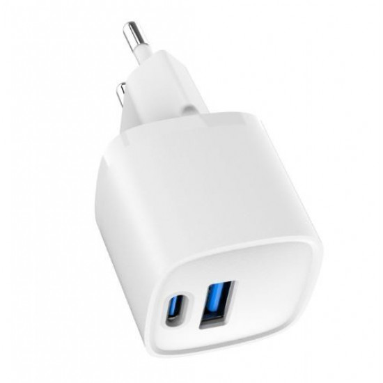 Mini- adowarka USB-A USB-C 20W PD QC3.0 bia a