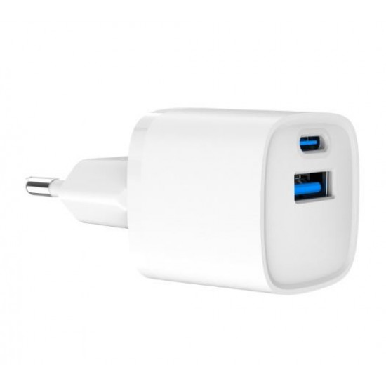 Mini- adowarka USB-A USB-C 20W PD QC3.0 bia a