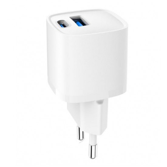 Mini- adowarka USB-A USB-C 20W PD QC3.0 bia a