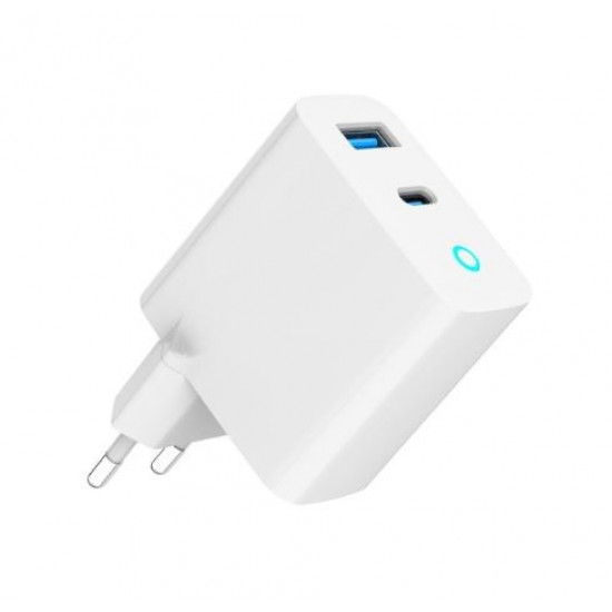 GaN USB-A USB-C Charger LED 65W PD QC3.0 white