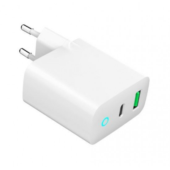 USB-A/USB-C Charger LED 20W PD QC3.0 White