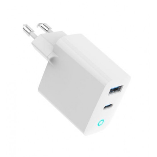 GaN USB-A USB-C Charger LED 65W PD QC3.0 white