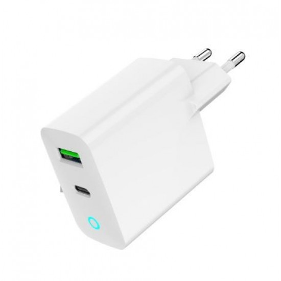 USB-A/USB-C Charger LED 20W PD QC3.0 White